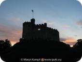 18858 Silhouette of Cardiff Castle motte at sunset.jpg
